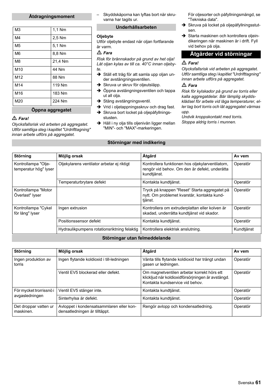 Åtgärder vid störningar | Karcher IP 55 User Manual | Page 61 / 117