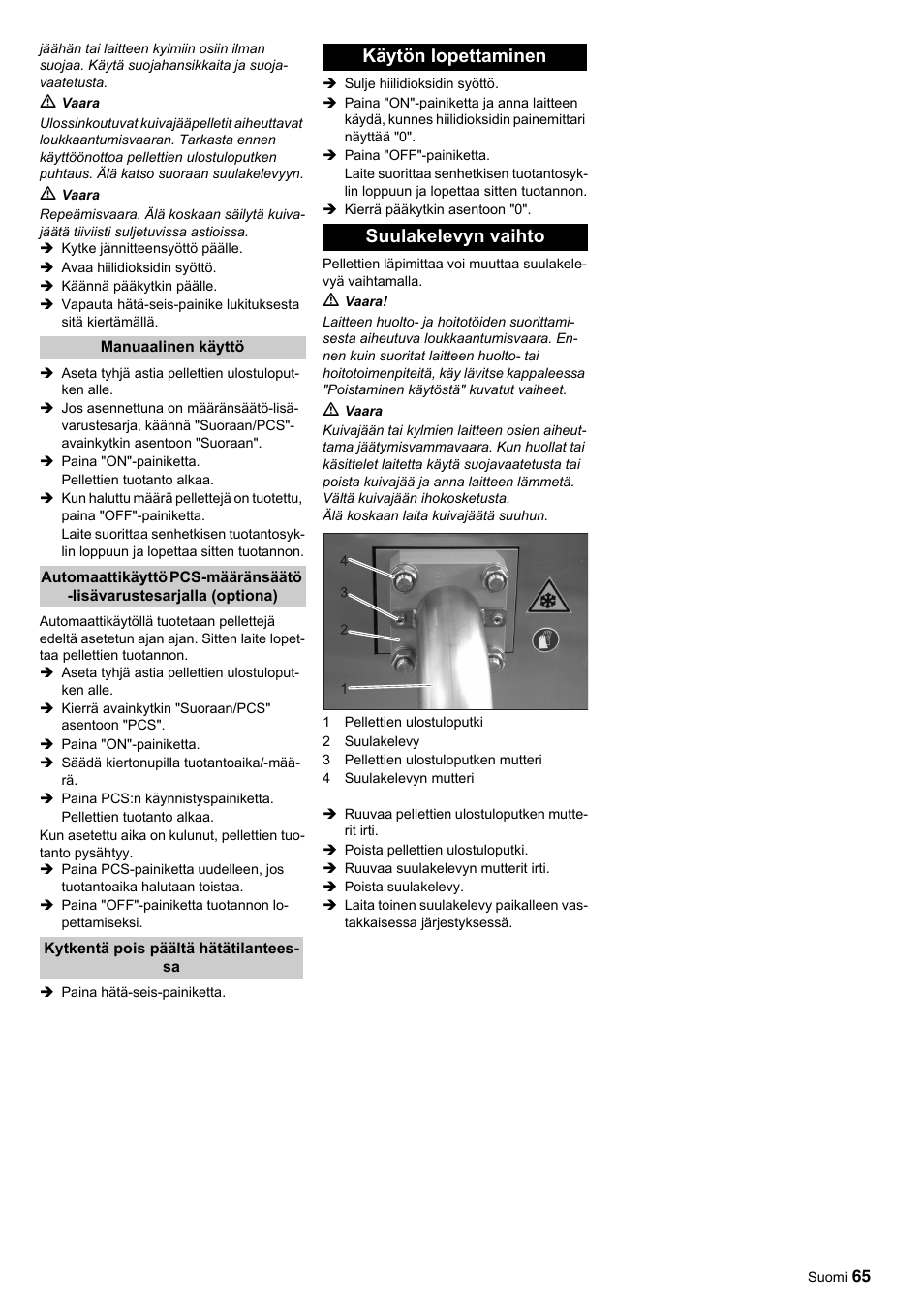 Käytön lopettaminen suulakelevyn vaihto | Karcher IP 55 User Manual | Page 65 / 117