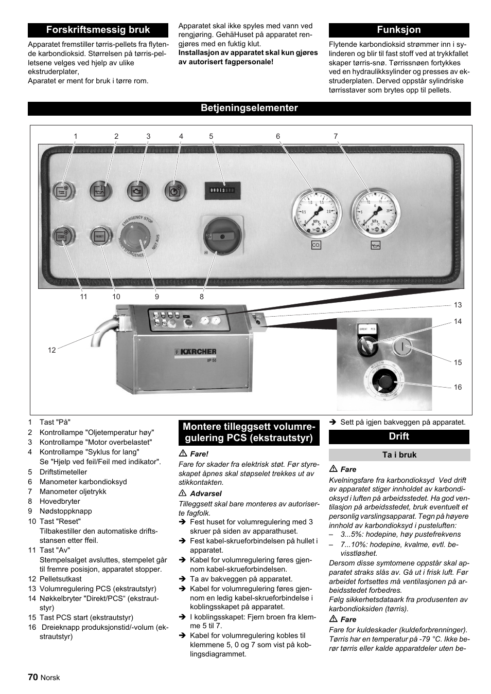 Forskriftsmessig bruk funksjon betjeningselementer | Karcher IP 55 User Manual | Page 70 / 117