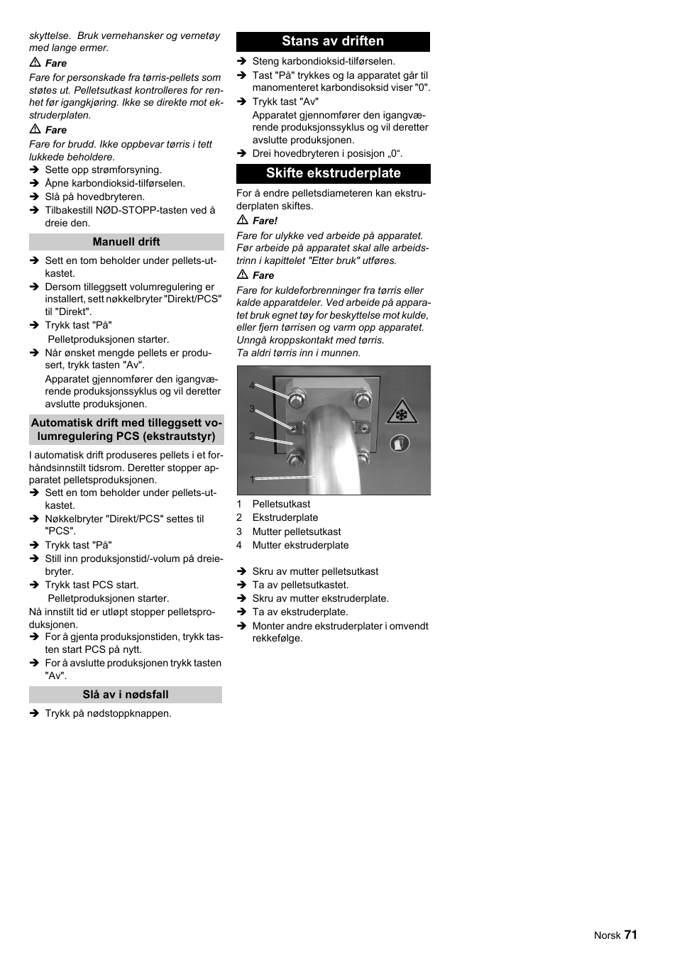 Stans av driften skifte ekstruderplate | Karcher IP 55 User Manual | Page 71 / 117