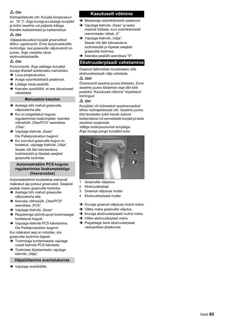 Kasutuselt võtmine ekstruuderplaadi vahetamine | Karcher IP 55 User Manual | Page 83 / 117