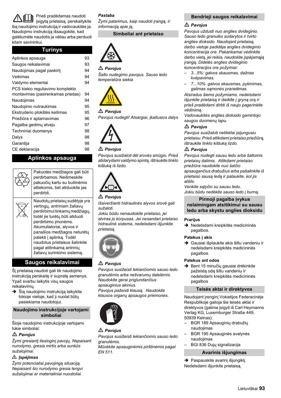 Turinys aplinkos apsauga, Saugos reikalavimai | Karcher IP 55 User Manual | Page 93 / 117