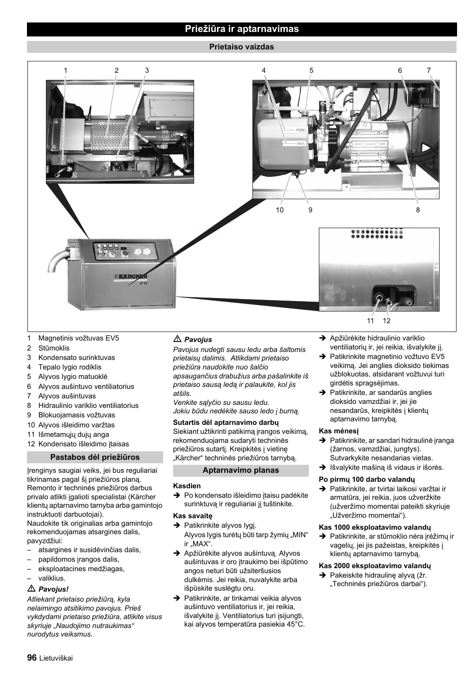 Priežiūra ir aptarnavimas | Karcher IP 55 User Manual | Page 96 / 117