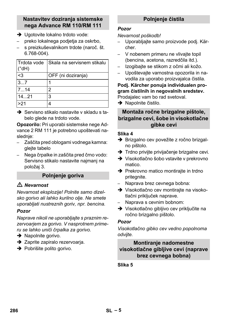 Polnjenje goriva, Polnjenje čistila | Karcher HDS 13-20-4 SX User Manual | Page 286 / 472