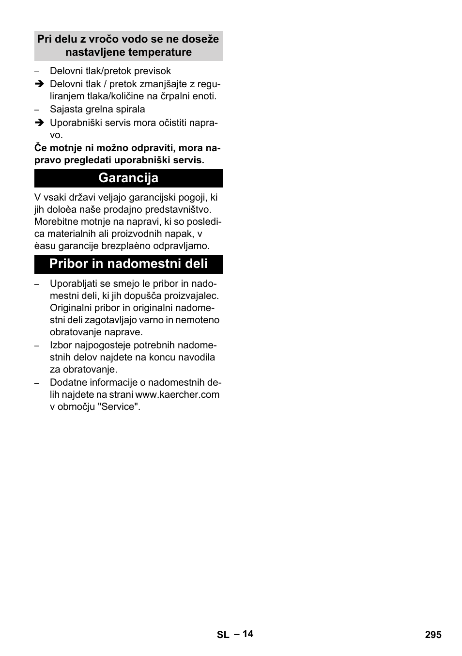 Garancija, Pribor in nadomestni deli, Garancija pribor in nadomestni deli | Karcher HDS 13-20-4 SX User Manual | Page 295 / 472