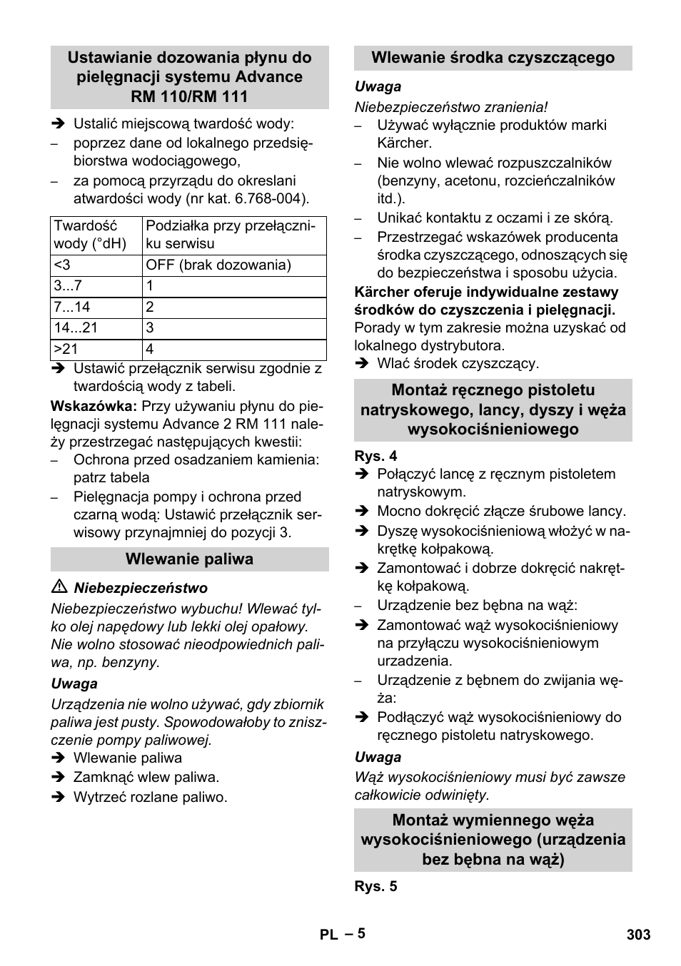 Wlewanie paliwa, Wlewanie środka czyszczącego | Karcher HDS 13-20-4 SX User Manual | Page 303 / 472