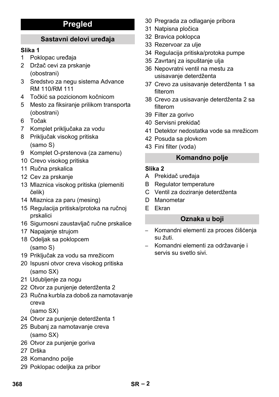 Pregled, Sastavni delovi uređaja, Komandno polje | Oznaka u boji | Karcher HDS 13-20-4 SX User Manual | Page 368 / 472