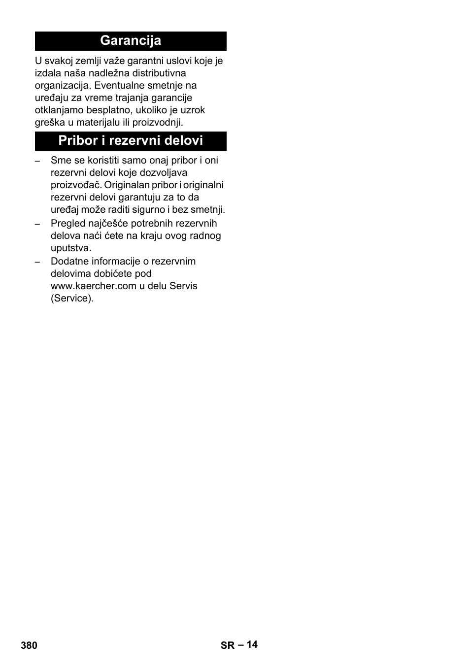 Garancija, Pribor i rezervni delovi, Garancija pribor i rezervni delovi | Karcher HDS 13-20-4 SX User Manual | Page 380 / 472