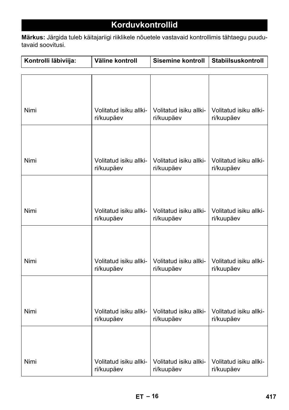 Korduvkontrollid | Karcher HDS 13-20-4 SX User Manual | Page 417 / 472