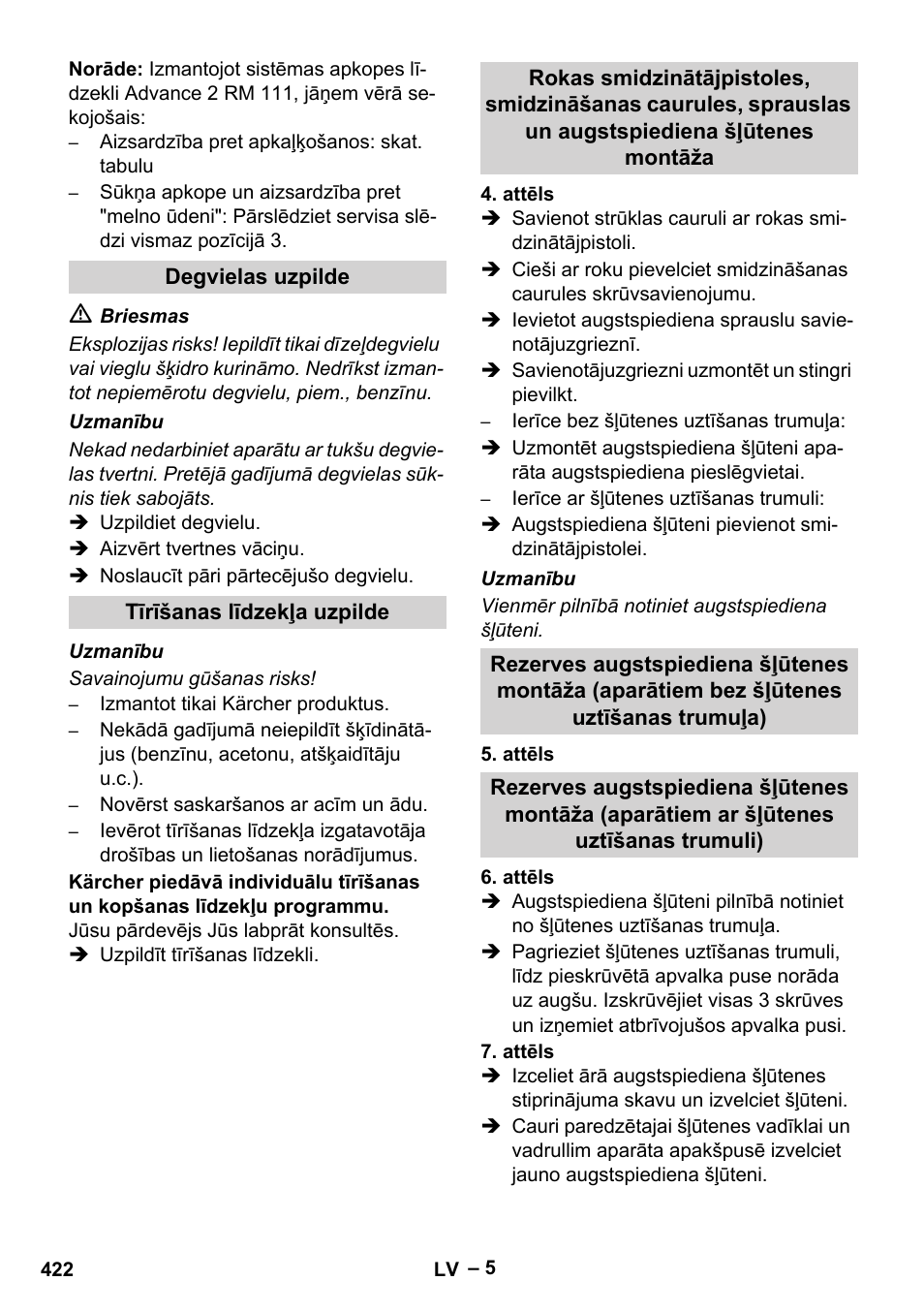 Degvielas uzpilde, Tīrīšanas līdzekļa uzpilde | Karcher HDS 13-20-4 SX User Manual | Page 422 / 472