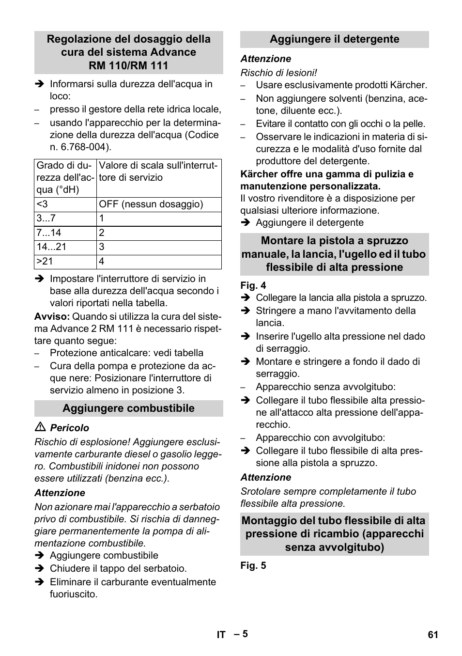 Aggiungere combustibile, Aggiungere il detergente | Karcher HDS 13-20-4 SX User Manual | Page 61 / 472