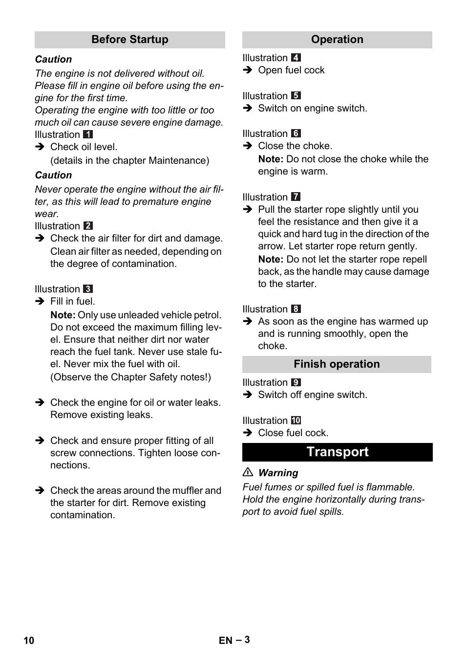 Transport | Karcher G 4-10 M User Manual | Page 10 / 137