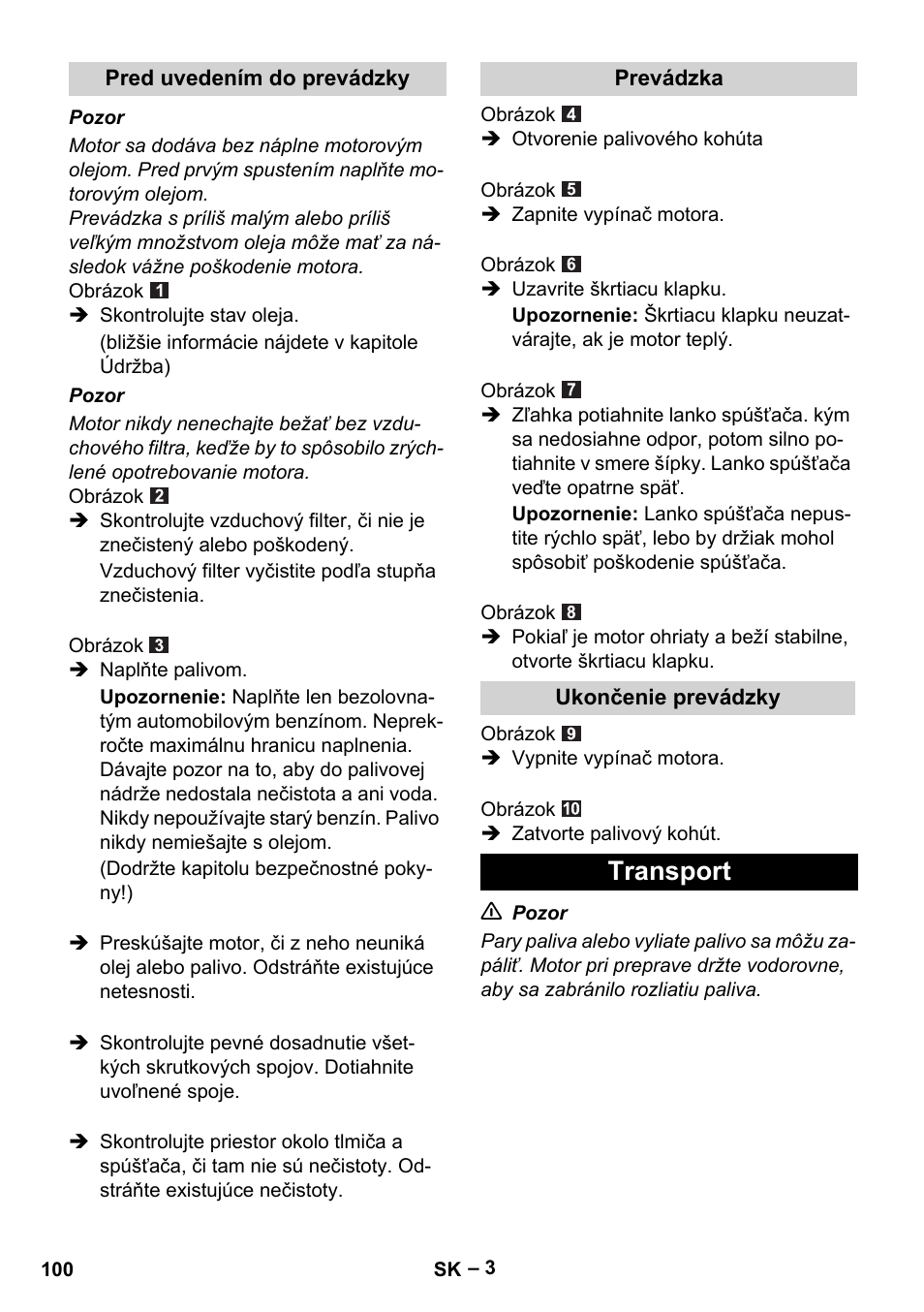 Transport | Karcher G 4-10 M User Manual | Page 100 / 137