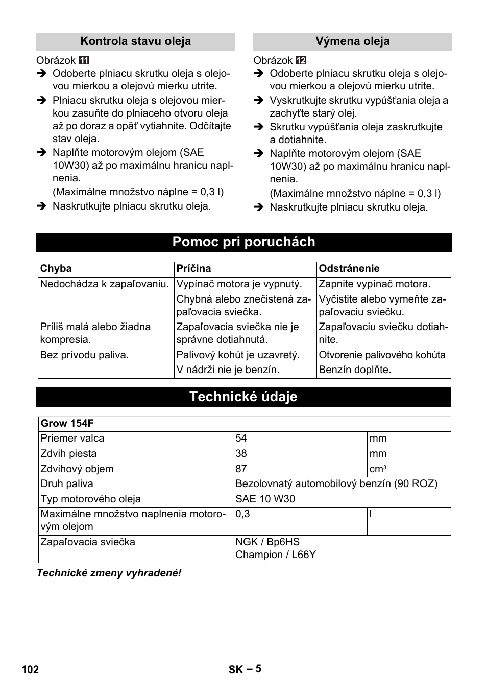 Pomoc pri poruchách, Technické údaje | Karcher G 4-10 M User Manual | Page 102 / 137