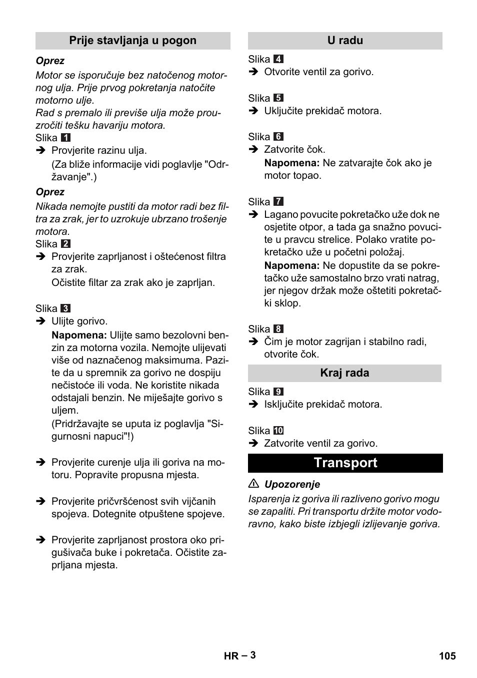 Transport | Karcher G 4-10 M User Manual | Page 105 / 137