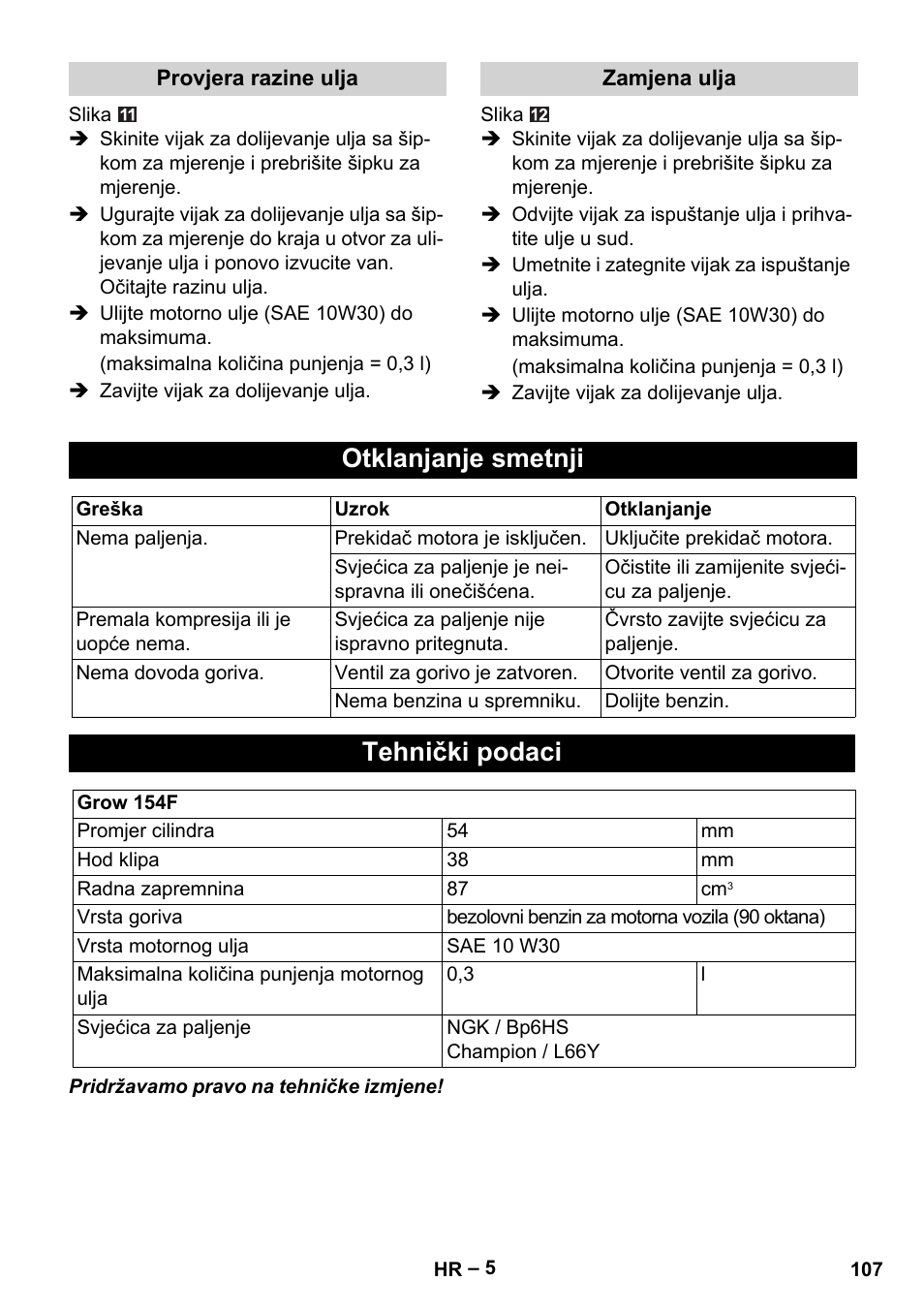 Otklanjanje smetnji, Tehnički podaci | Karcher G 4-10 M User Manual | Page 107 / 137