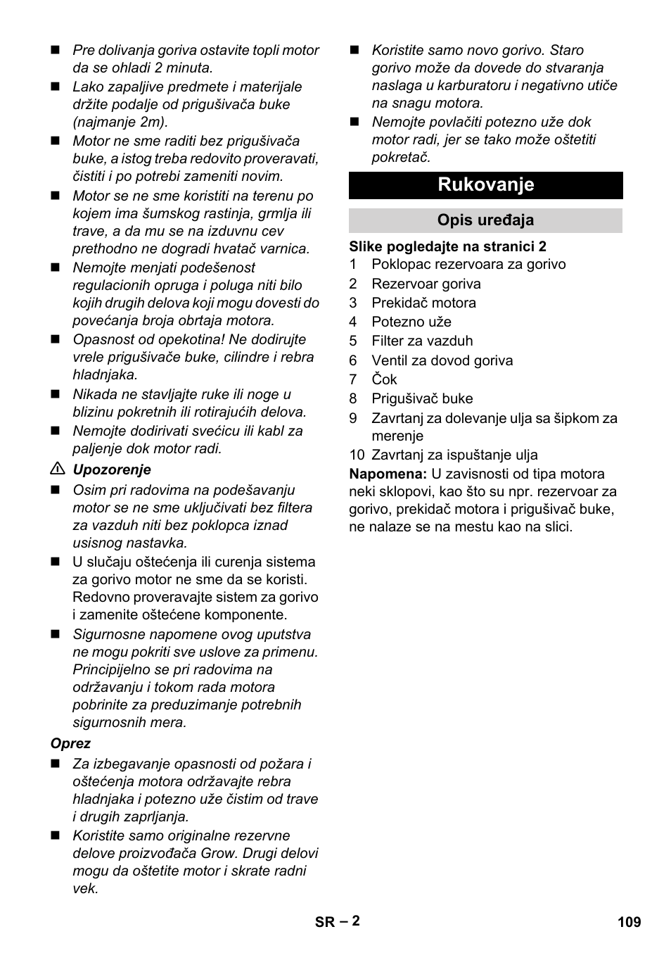 Rukovanje | Karcher G 4-10 M User Manual | Page 109 / 137