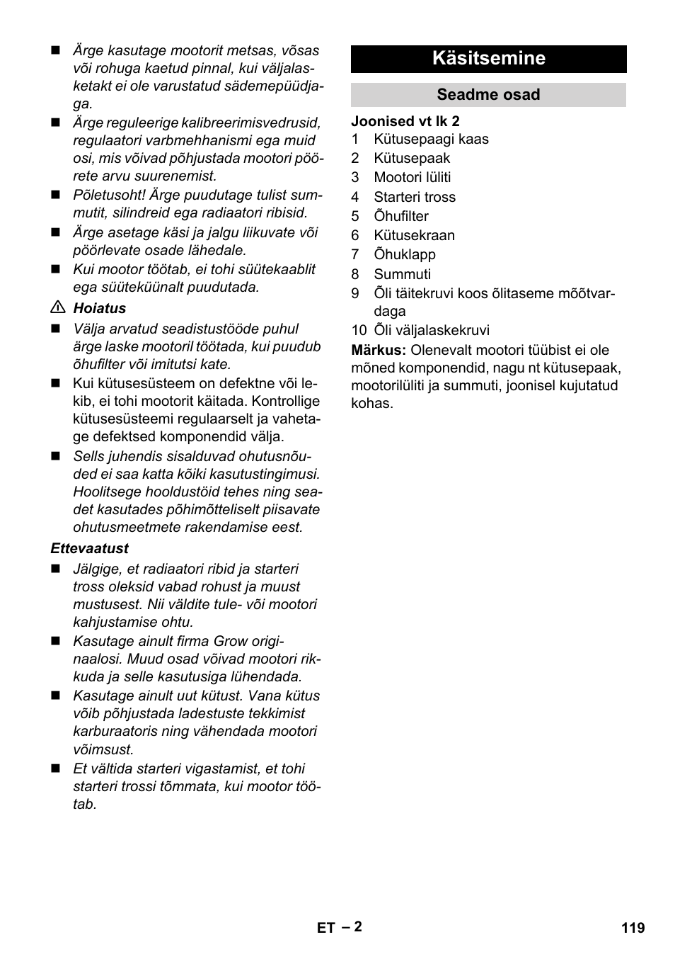 Käsitsemine | Karcher G 4-10 M User Manual | Page 119 / 137