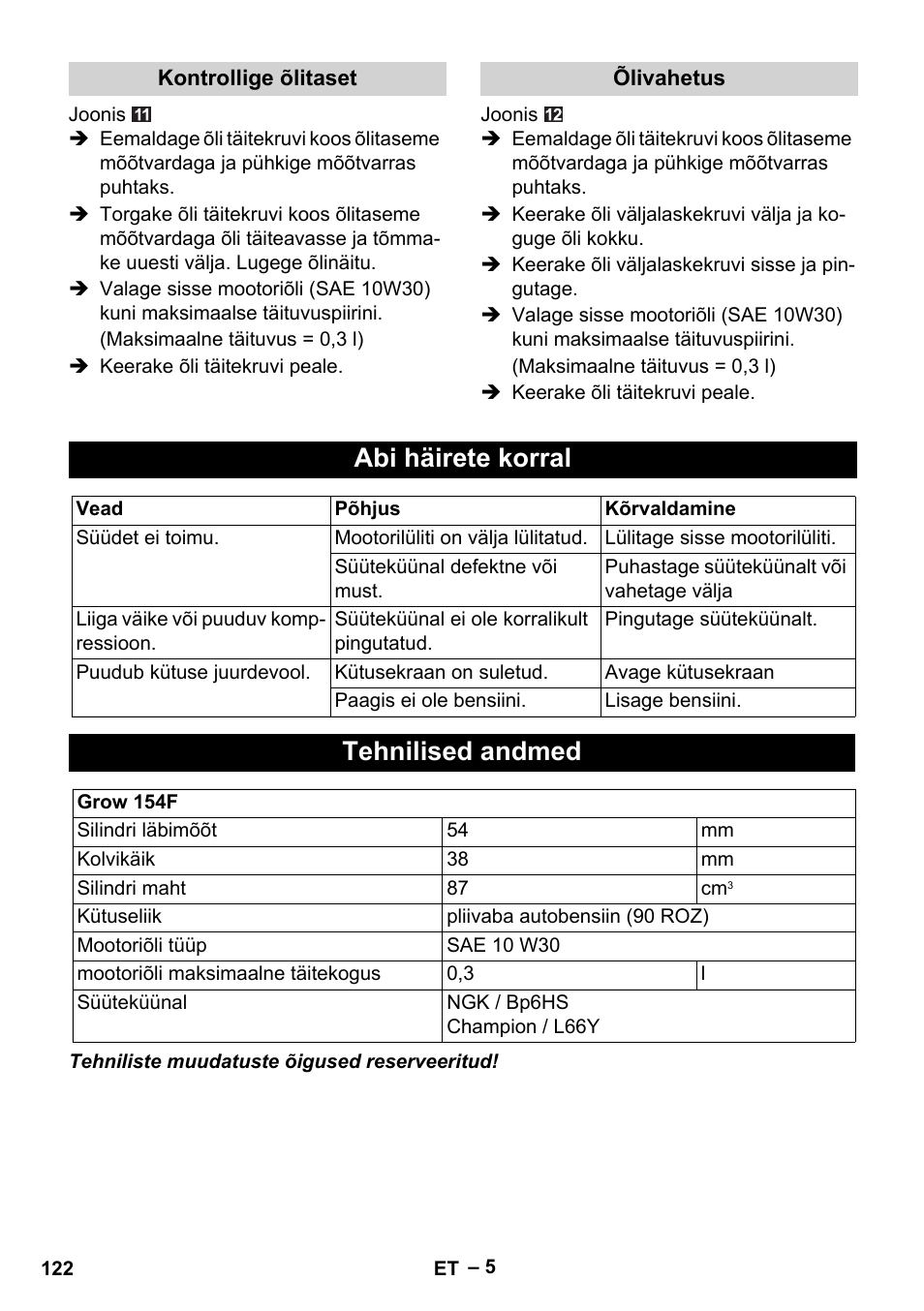 Abi häirete korral, Tehnilised andmed | Karcher G 4-10 M User Manual | Page 122 / 137