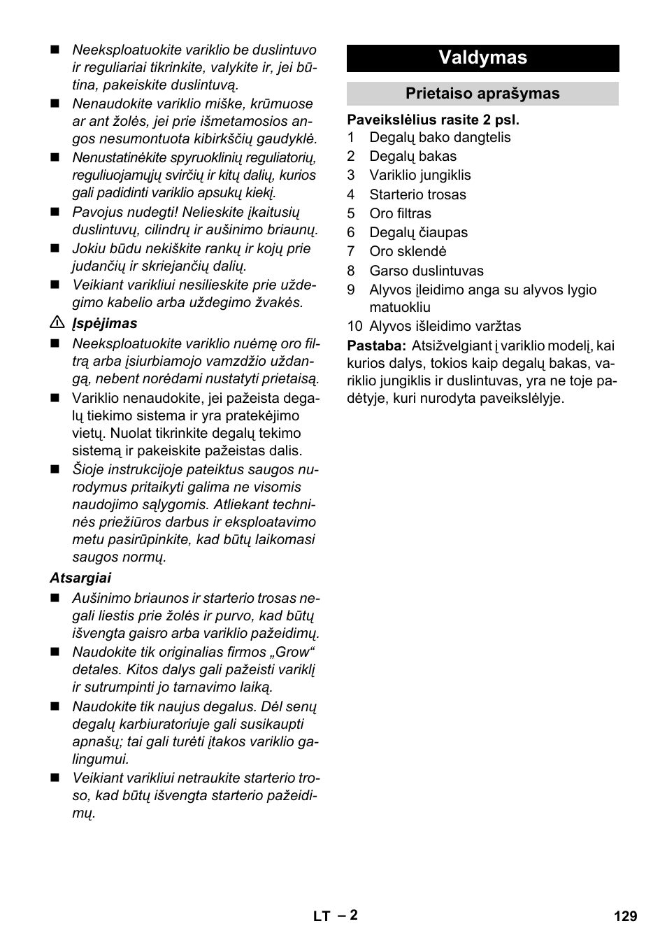 Valdymas | Karcher G 4-10 M User Manual | Page 129 / 137