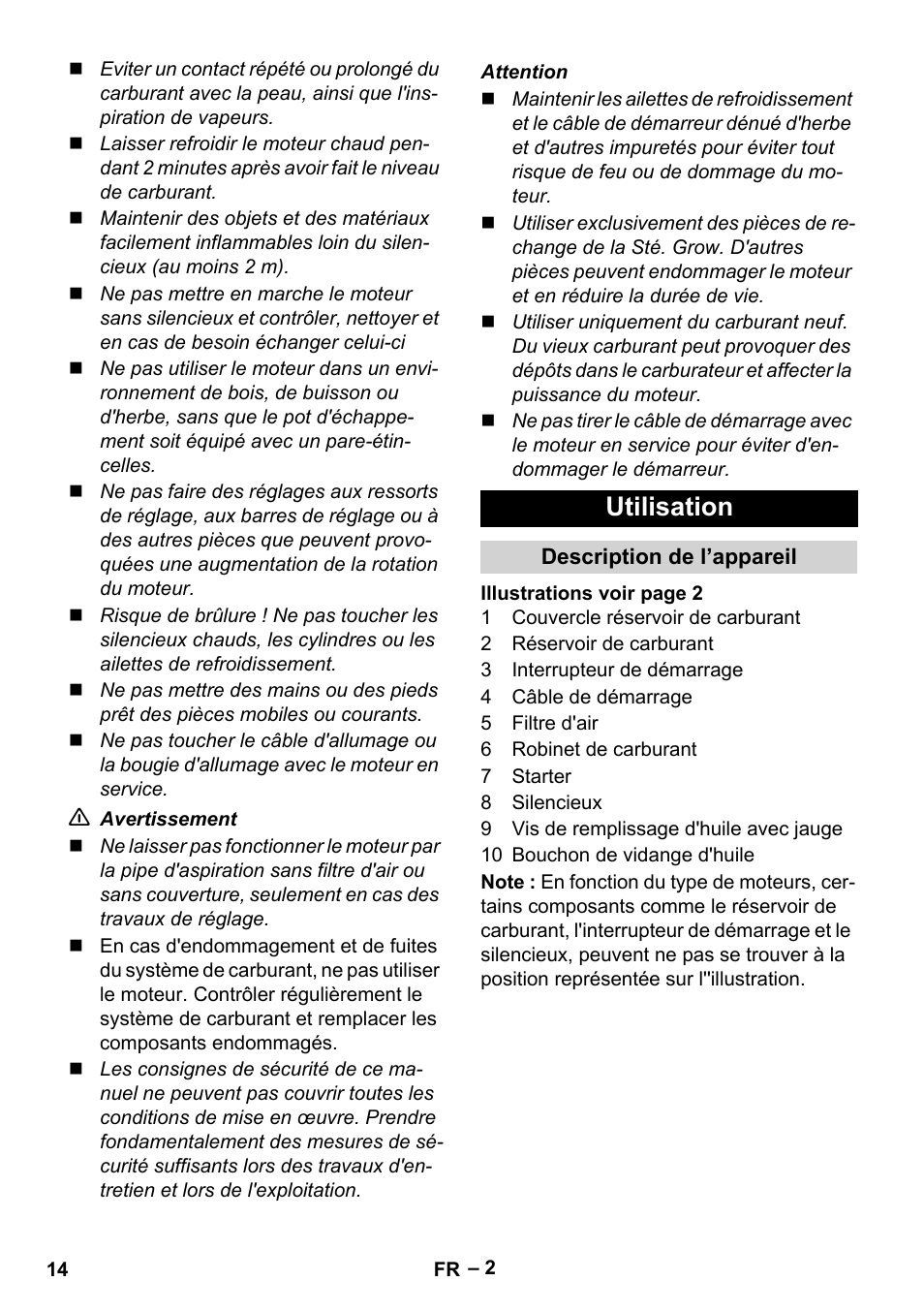 Utilisation | Karcher G 4-10 M User Manual | Page 14 / 137