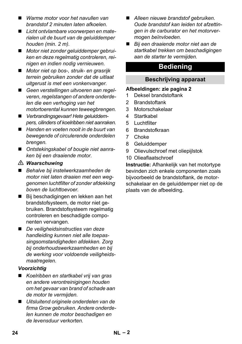 Bediening | Karcher G 4-10 M User Manual | Page 24 / 137