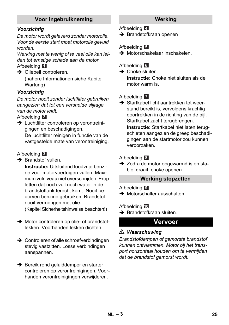 Vervoer | Karcher G 4-10 M User Manual | Page 25 / 137