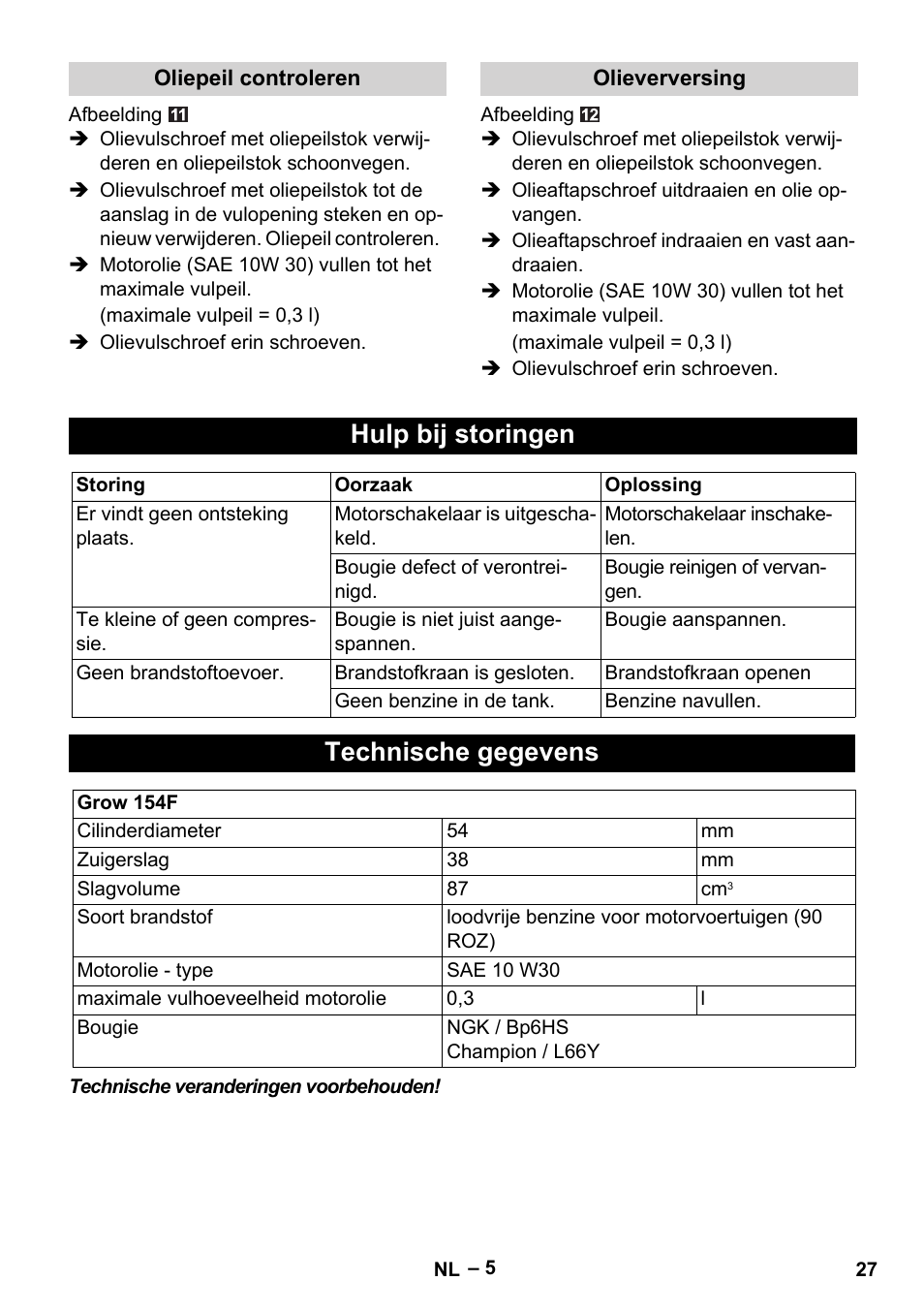 Hulp bij storingen, Technische gegevens | Karcher G 4-10 M User Manual | Page 27 / 137