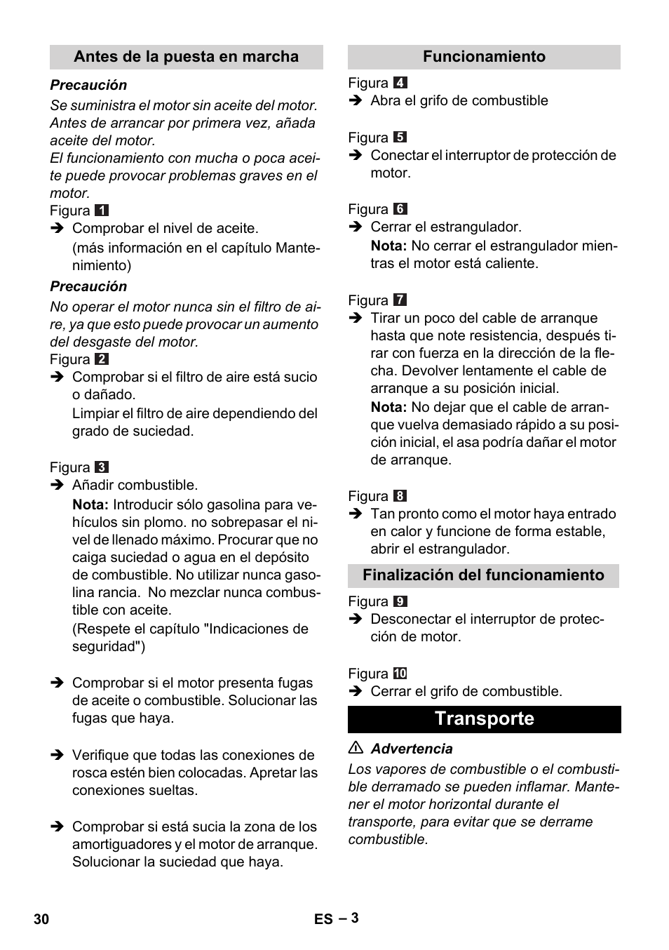 Transporte | Karcher G 4-10 M User Manual | Page 30 / 137