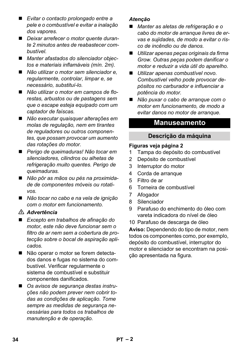 Manuseamento | Karcher G 4-10 M User Manual | Page 34 / 137