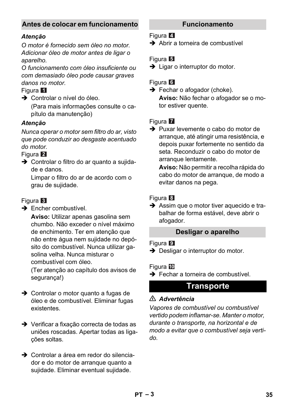 Transporte | Karcher G 4-10 M User Manual | Page 35 / 137