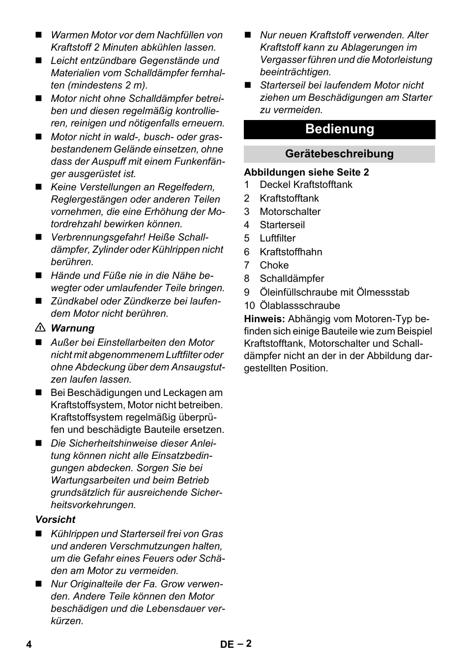 Bedienung | Karcher G 4-10 M User Manual | Page 4 / 137