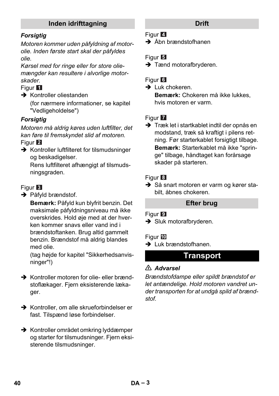 Transport | Karcher G 4-10 M User Manual | Page 40 / 137