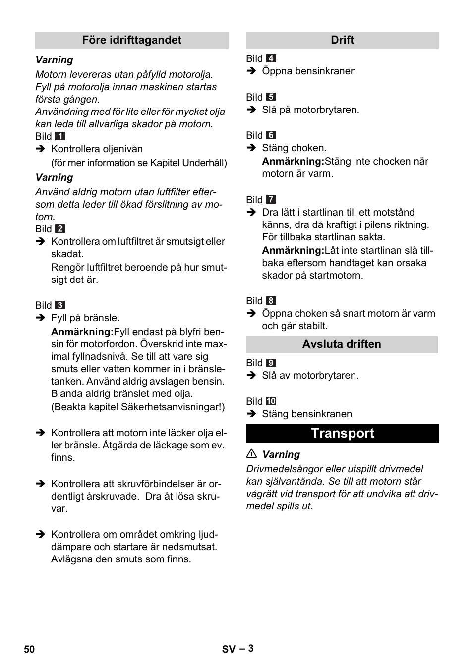 Transport | Karcher G 4-10 M User Manual | Page 50 / 137