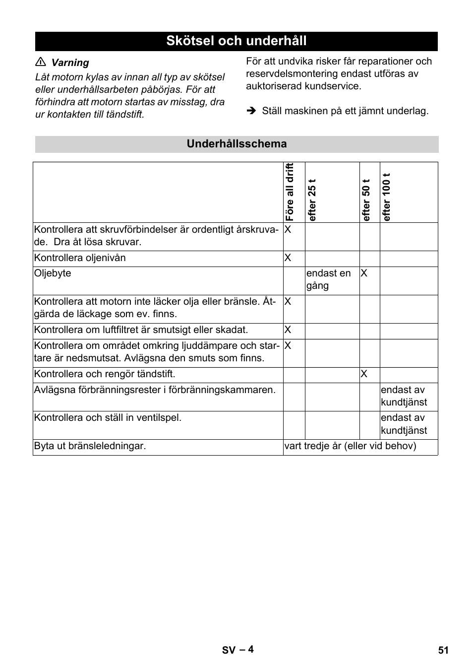 Skötsel och underhåll | Karcher G 4-10 M User Manual | Page 51 / 137