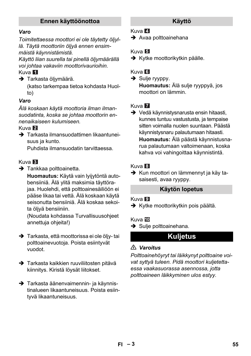 Kuljetus | Karcher G 4-10 M User Manual | Page 55 / 137