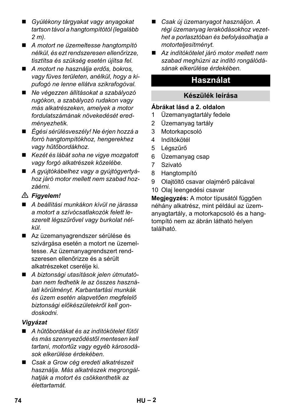 Használat | Karcher G 4-10 M User Manual | Page 74 / 137