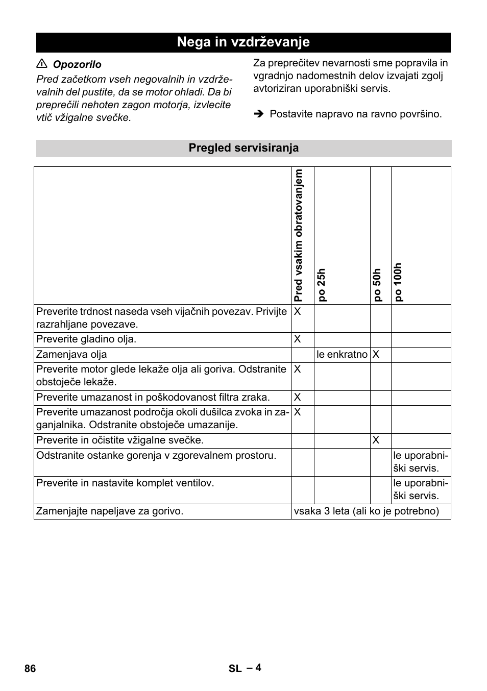 Nega in vzdrževanje | Karcher G 4-10 M User Manual | Page 86 / 137