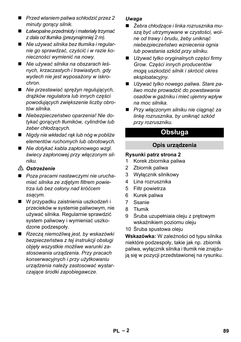 Obsługa | Karcher G 4-10 M User Manual | Page 89 / 137