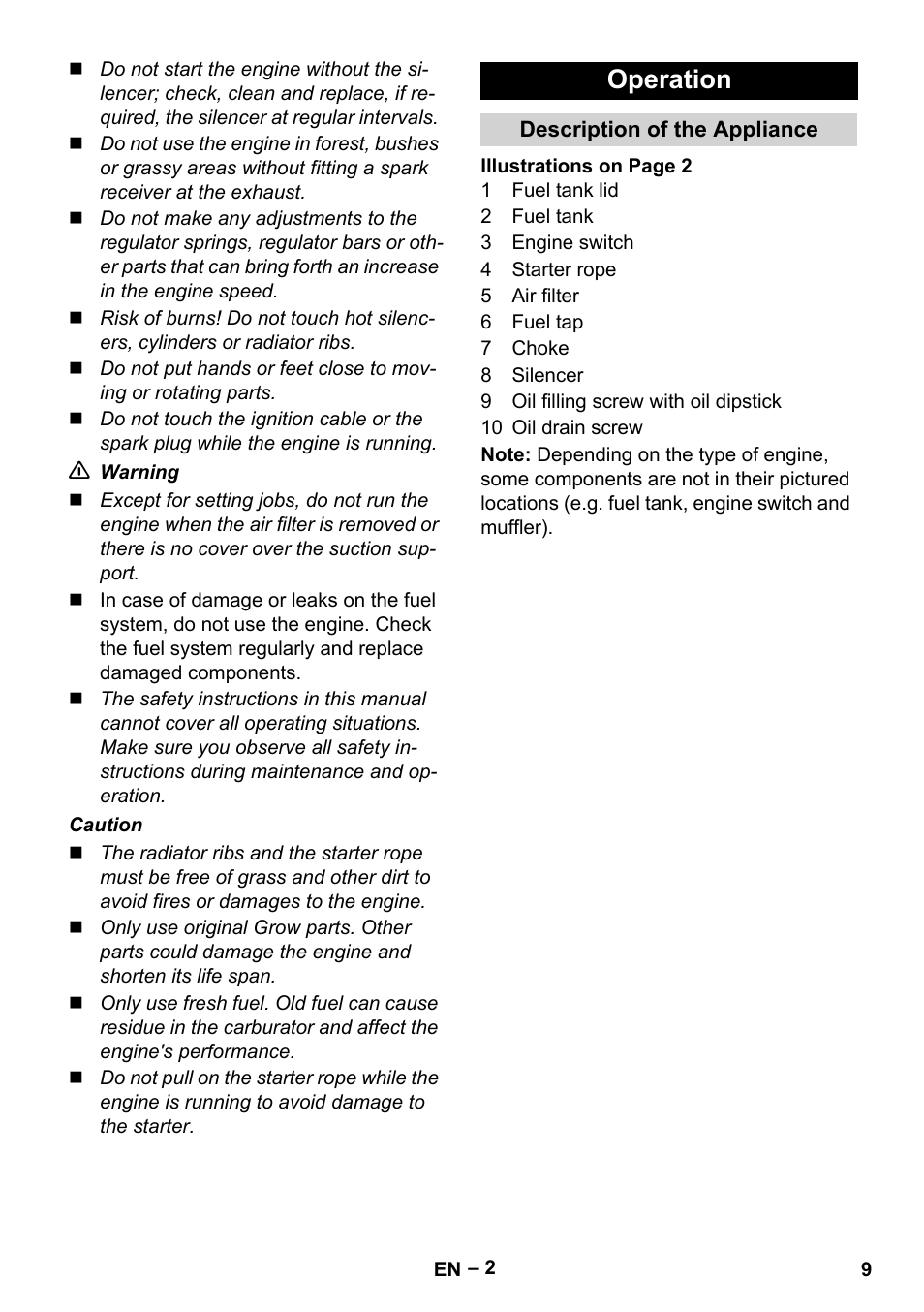 Operation | Karcher G 4-10 M User Manual | Page 9 / 137