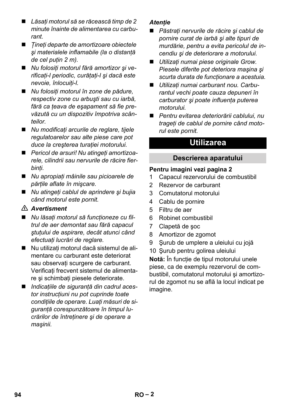 Utilizarea | Karcher G 4-10 M User Manual | Page 94 / 137