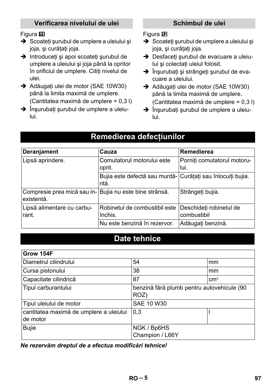 Remedierea defecţiunilor, Date tehnice | Karcher G 4-10 M User Manual | Page 97 / 137
