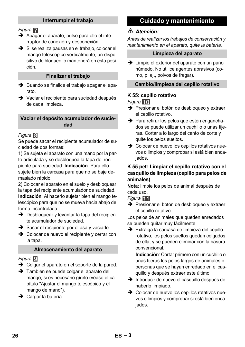 Cuidado y mantenimiento | Karcher K 55 Pet Plus User Manual | Page 26 / 120