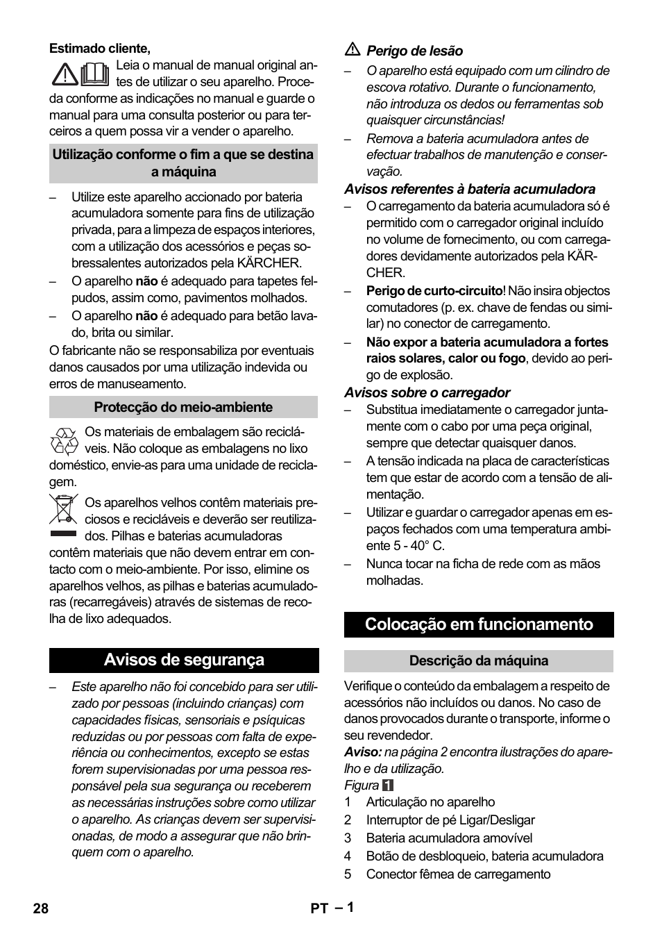 Português, Avisos de segurança colocação em funcionamento | Karcher K 55 Pet Plus User Manual | Page 28 / 120