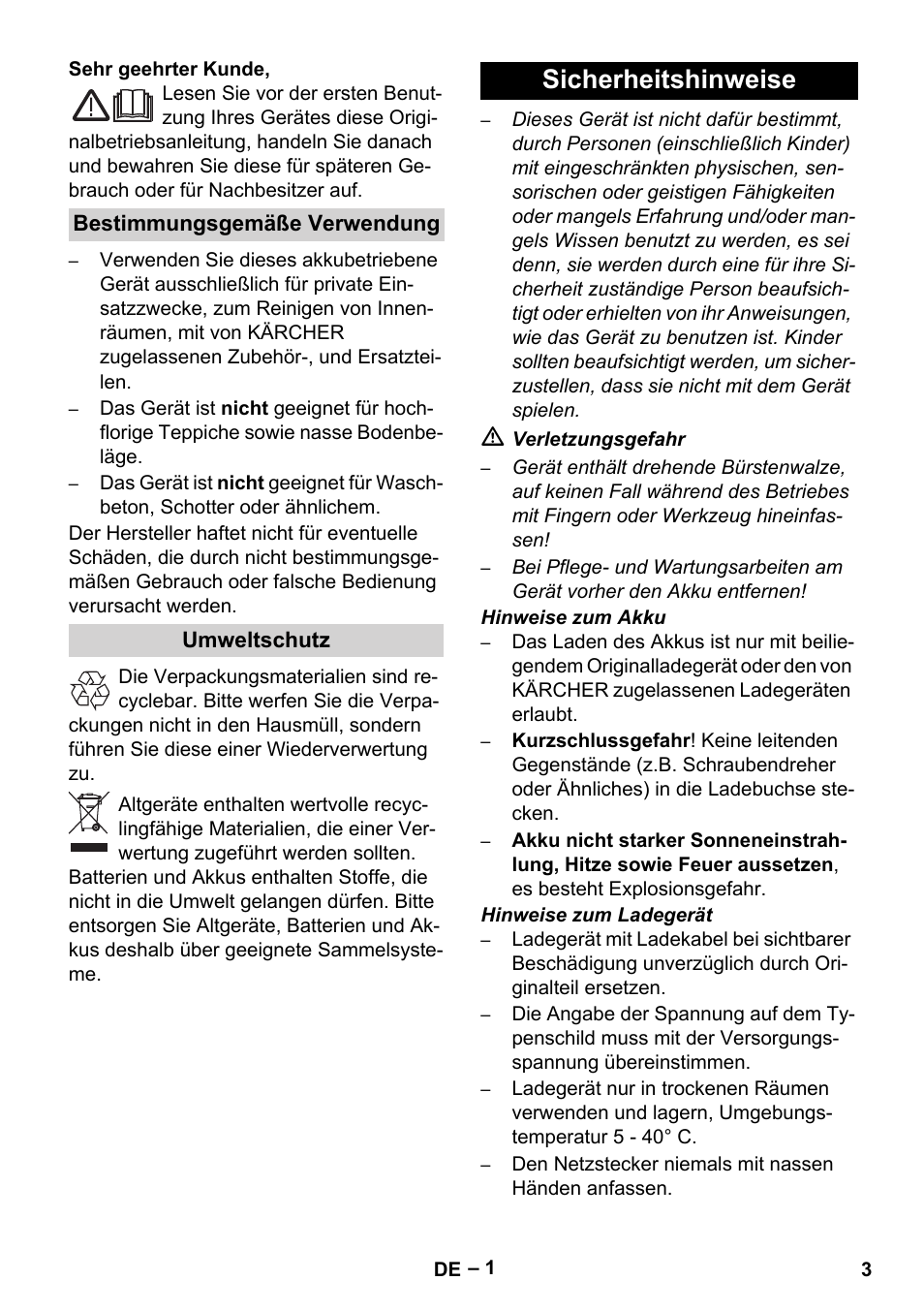 Deutsch, Sicherheitshinweise | Karcher K 55 Pet Plus User Manual | Page 3 / 120