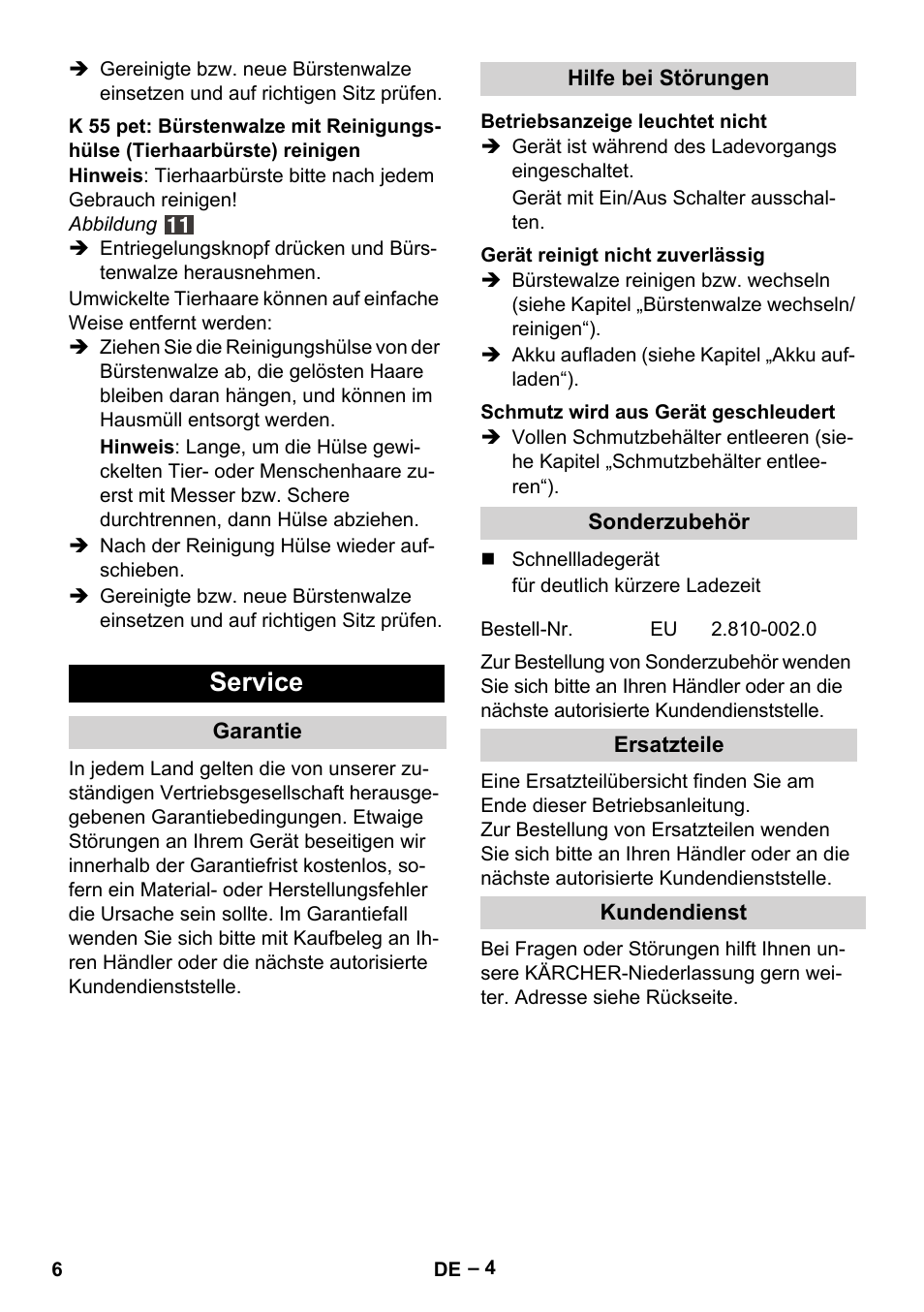 Service | Karcher K 55 Pet Plus User Manual | Page 6 / 120