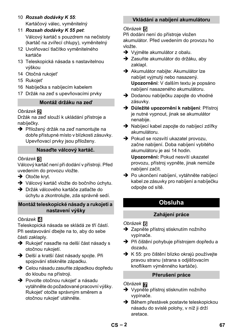 Obsluha | Karcher K 55 Pet Plus User Manual | Page 67 / 120