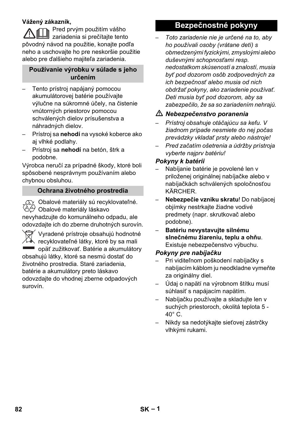 Slovenčina, Slovenina, Bezpečnostné pokyny | Karcher K 55 Pet Plus User Manual | Page 82 / 120