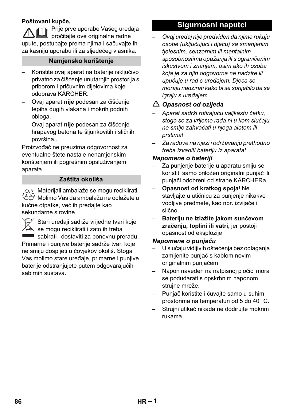 Hrvatski, Sigurnosni naputci | Karcher K 55 Pet Plus User Manual | Page 86 / 120