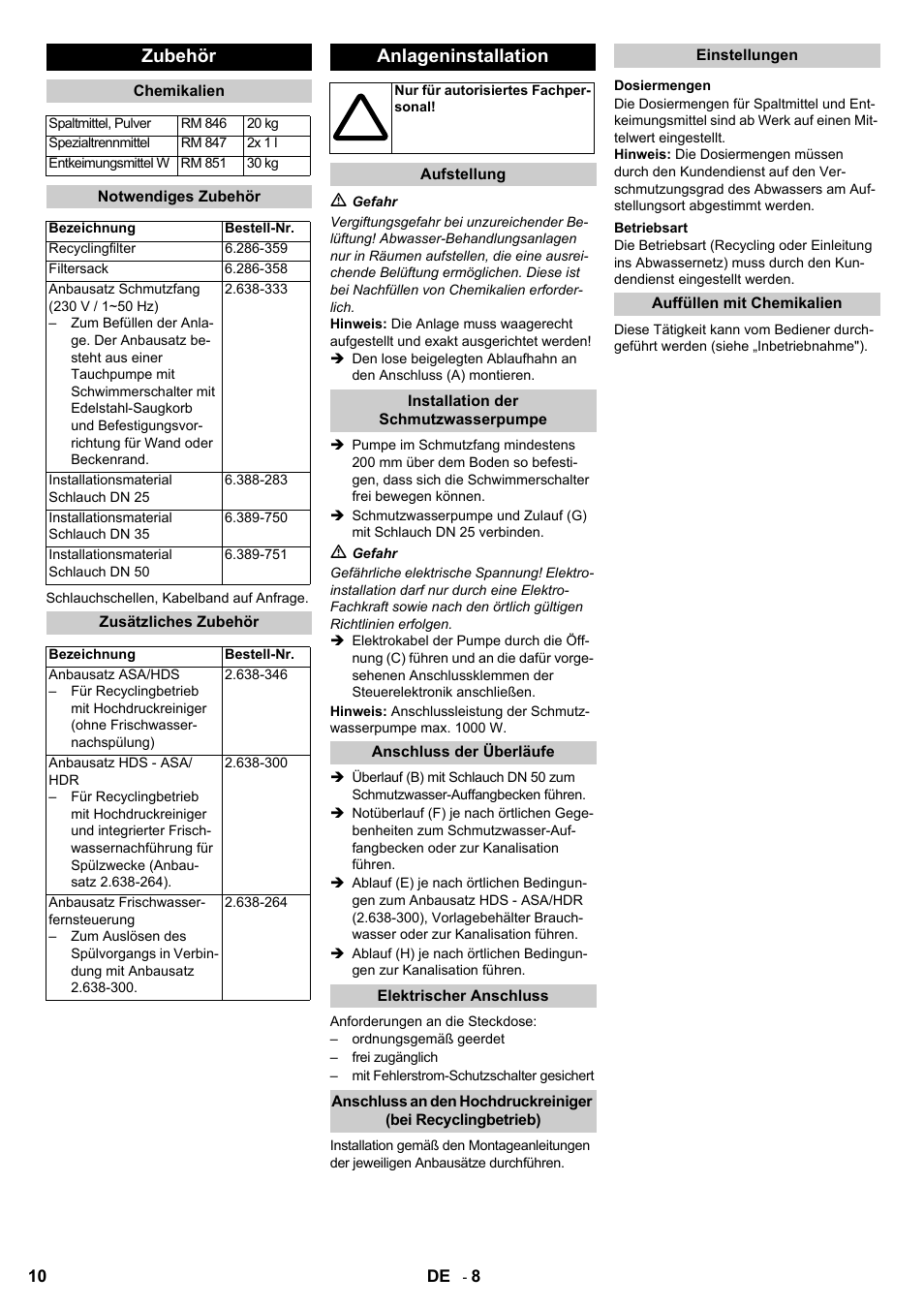 Zubehör, Anlageninstallation | Karcher HDR 777 EU User Manual | Page 10 / 96